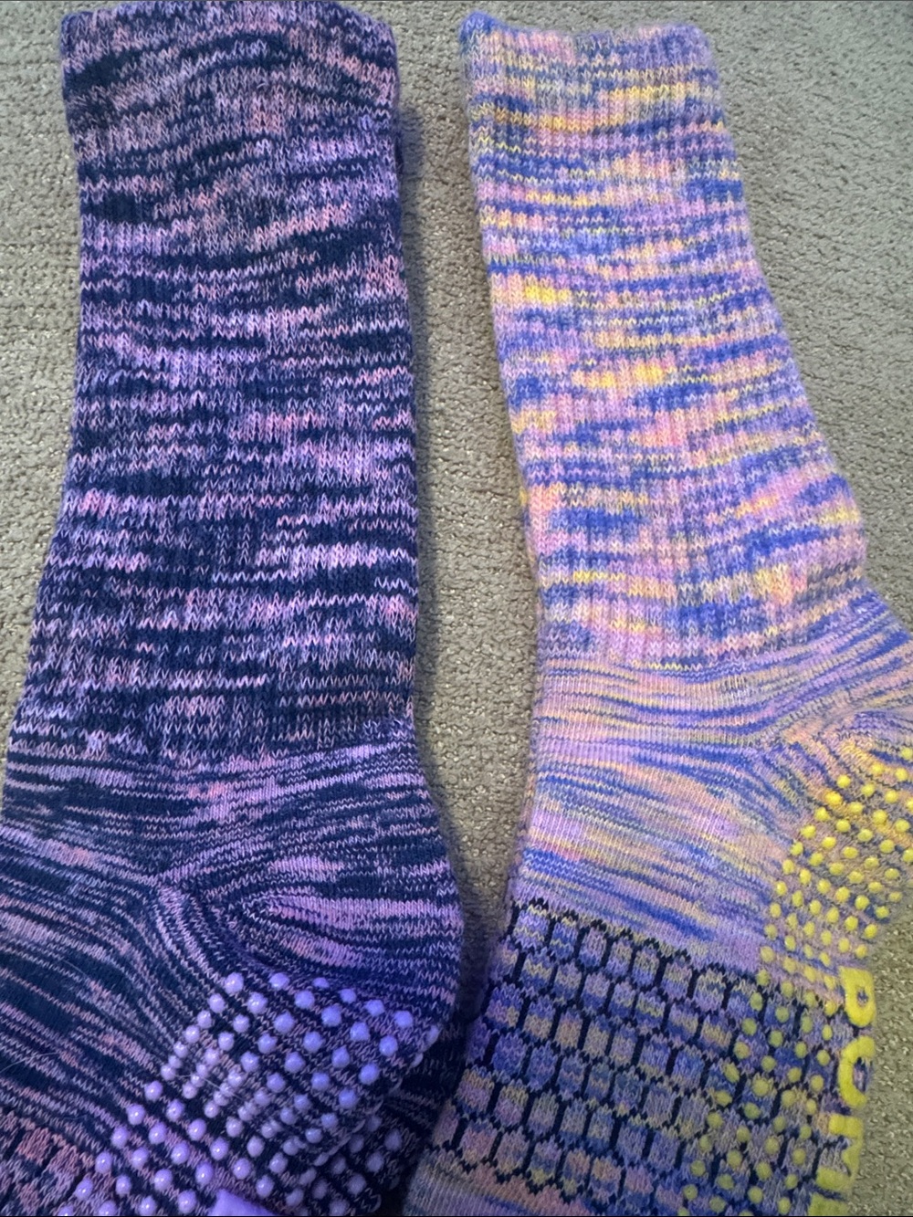 Bombas Unisex Purple and Yellow Multicolor Grip Athletic Socks